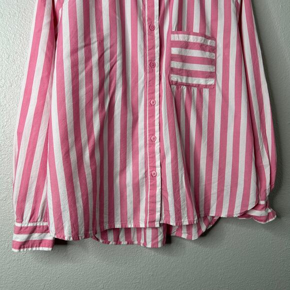 LOFT Striped Button Up Shirt Women’s Medium Pink Relaxed Fit Pockets - Picture 4 of 10